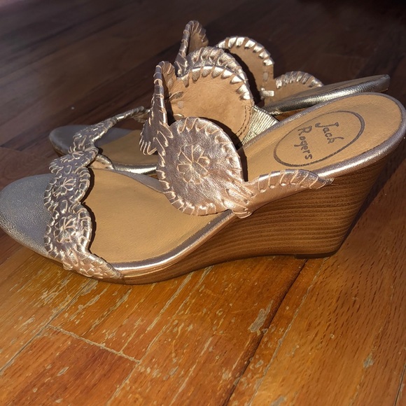 Gold Double Strap Jack Rodger Wedge - Picture 3 of 4